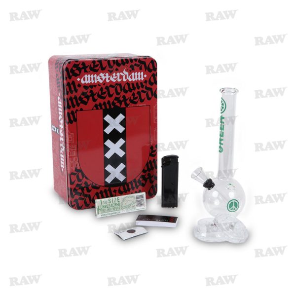 Γυάλινο Bong Σετ Δώρου Amsterdam Greenline 19cm