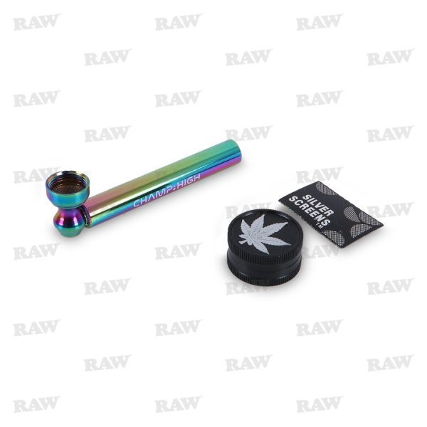 CHAMP HIGH RAINBOW GLASS PIPE&GRINDER