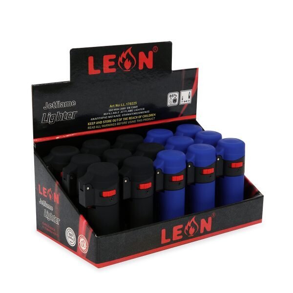 LEON® Αντιανεμικός Αναπτήρας Barrel Black & Blue Jetflame – Κουτί 15τεμ. LL.170225BB