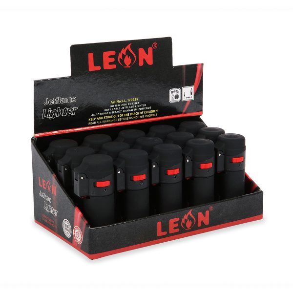 LEON® Αντιανεμικός Αναπτήρας Barrel Black Jetflame – Κουτί 15τεμ. LL.170898