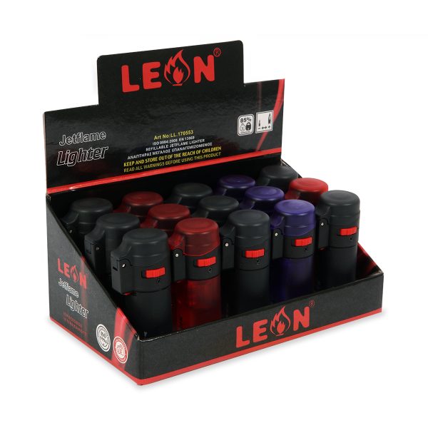 LEON® Αντιανεμικός Αναπτήρας Barrel Transparent Jetflame - Display - LL.170553