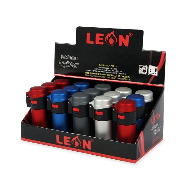 LEON® Αντιανεμικός Αναπτήρας Metallic Barrel Jetflame – Κουτί 15τεμ.-LL.170232
