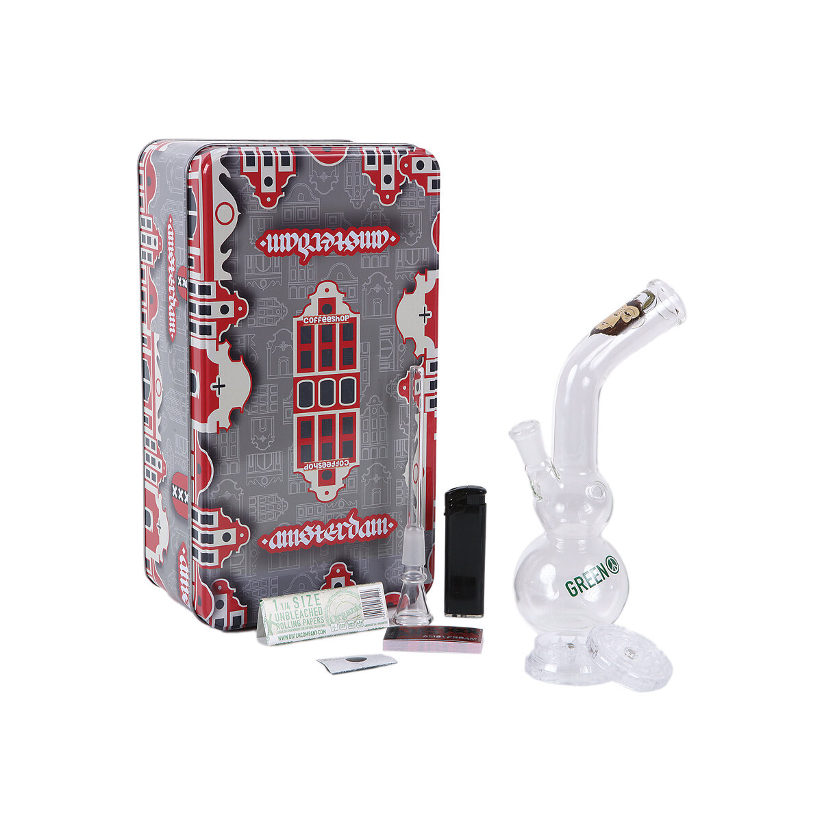 Γυάλινο Bong Σετ Δώρου Amsterdam Greenline 22cm