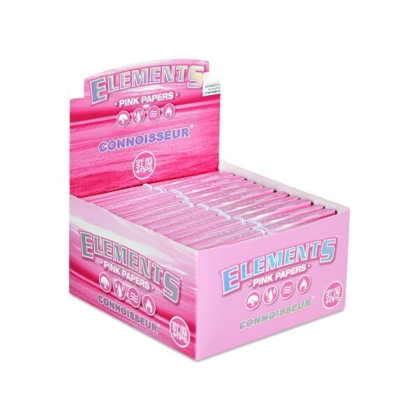 ELEMENTS® Connoisseur Ροζ – Χαρτάκια Στριφτού Μεγάλα KingSize Slim Με Τζιβάνες - Κουτί