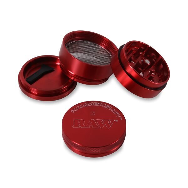 Hammercraft x RAW® Κόκκινο Grinder Τρίφτης Καπνού Αλουμινίου 4μέρη Medium-1