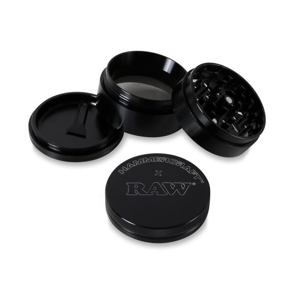 Hammercraft x RAW® Μαύρο Grinder Τρίφτης Καπνού Αλουμινίου 4μέρη Large-1