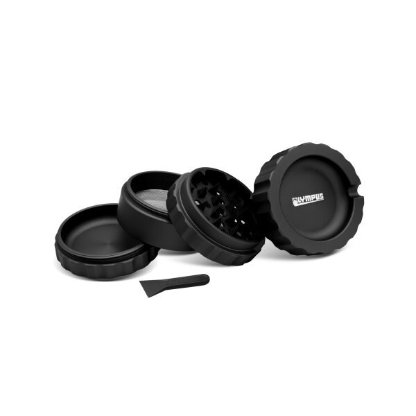 OLYMPUS® Grinder Τρίφτης Καπνού Αλουμινίου με Τασάκι 4μέρη 5.3cm Μαύρο