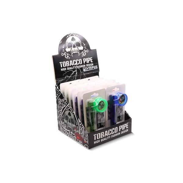 OLYMPUS® Skull Σετ Γυάλινη Πίπα Hemp με Grinder display
